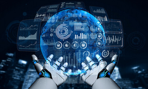 机器人和机器人的人工智能艾伊研究为人类的未来生活服务。 计算机脑通信数字数据挖掘和机器学习技术设计.