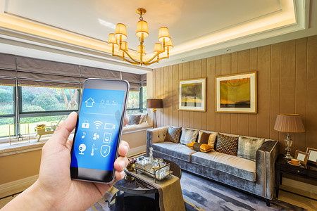 智能家居和现代客厅智能手机