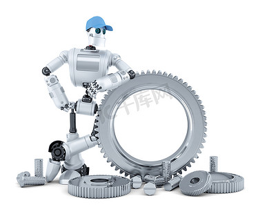 engineer摄影照片_Engineer robot. Technology concept. Isolated. Contains clipping path