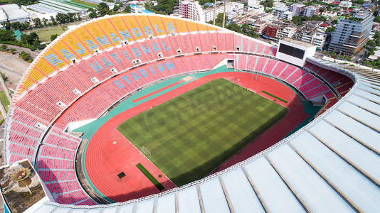 曼谷, 泰国。在2017年7月27日。Rajamangala 体育场鸟瞰图。是华麦体育场馆的一部分。这是泰国国家足球队的主场体育场。.