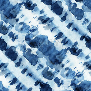 白丝上的蓝宝石色无缝带染色图案。手绘织物-球状蜡染.Shibori染色. 