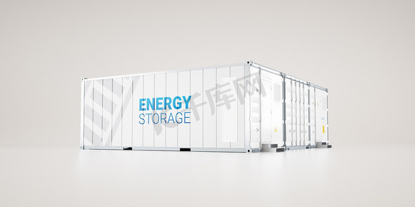 高容量电池储能设备由工业运输容器制成。3d 渲染.