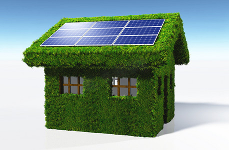 草房子摄影照片_草房子与太阳能电池板
