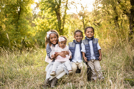 Beautiful African American Children Portrait Outdoors.