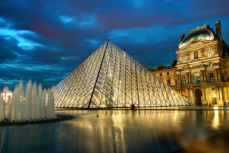 晚上在巴黎卢浮宫博物馆