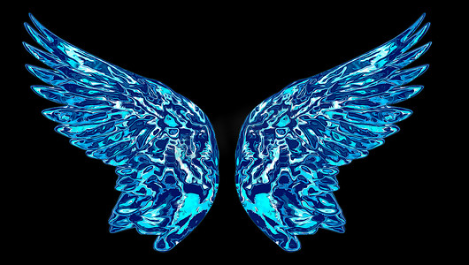 在孤立的背景下精心设计了冰冻的翅膀。冰霜天使或恶魔的翅膀.
