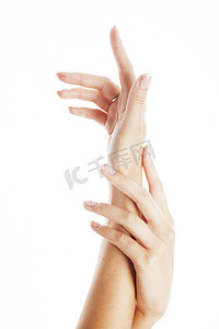 beauty delicate hands with manicure close up isolated