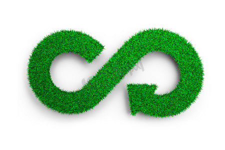 生态循环经济理念。绿草以箭无穷循环符号的形式, 在白色上被隔绝, 3d 例证.