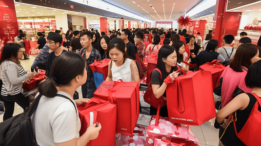 双十一优惠摄影照片_新年买年货购物节商场促销人流活动拥挤