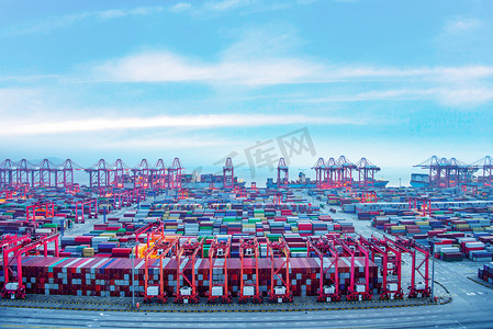 上海码头摄影照片_上海 Yangshanggang 云天商业码头鸟瞰图