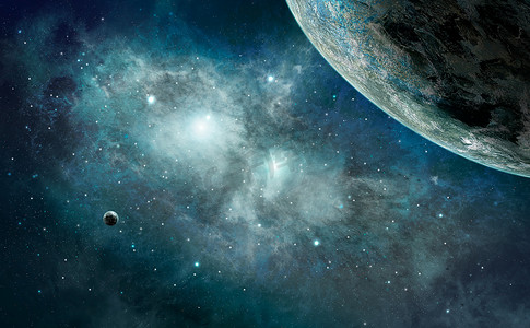 空间场景。与地球的蓝色星云。由美国国家航空航天局提供的元素