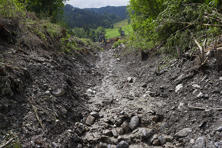 泥石流瘢痕奥地利大雨后的山坡的。欧盟