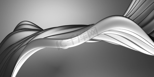 金属抽象波状液体背景.3D渲染说明