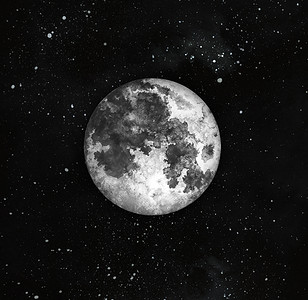 水彩星星摄影照片_夜空与满月和星星。水彩手绘插图.