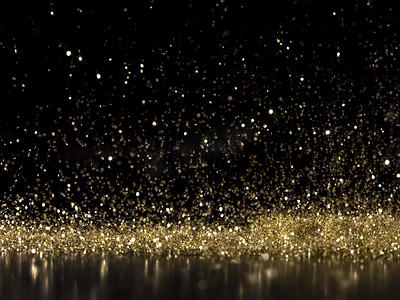古风金粉摄影照片_乌黑的背景上闪烁着金粉的雨.
