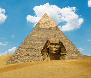 大金字塔法老胡夫和狮身人面像沙丘-eg