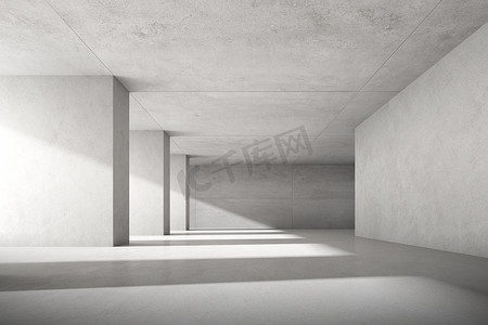 抽象建筑空间摄影照片_建筑空间抽象,内墙为混凝土.3D渲染.
