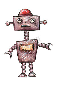 可爱的机器人摄影照片_水彩画手绘可爱的机器人集. 漫画很好的例证