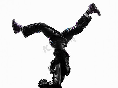 嘻哈杂技休息的舞者跳霹雳舞年轻人倒立 
