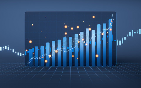 具有企业财务概念的统计图，3D渲染。数字绘图.