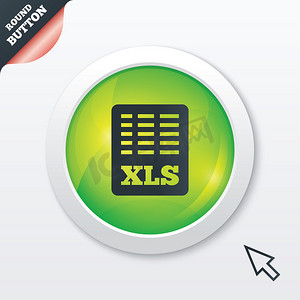 excel 文件文档图标。xls 下载按钮.