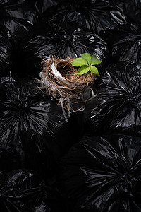 垃圾袋塑料袋摄影照片_鸟巢