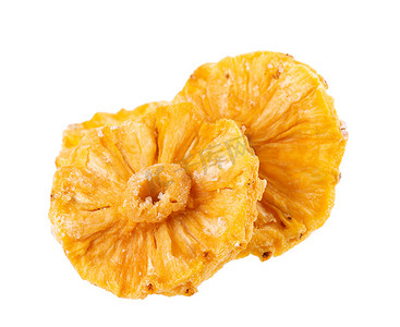 dried摄影照片_Dried candied pineapple rings isolated on white background. Clipping path