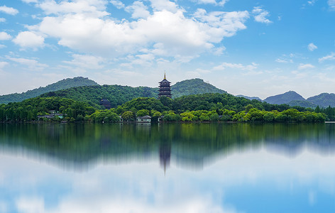 淡山水底色摄影照片_杭州西湖的美丽山水