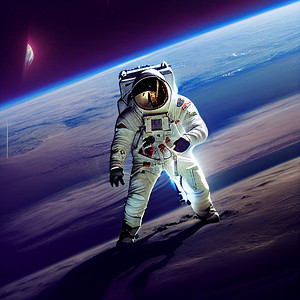 卡通风格的宇航员在空间五彩斑斓的背景.高质量3D插图. 