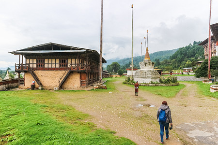 Bumthang，不丹-2016 年 9 月 13 日： Kurjey Lhakhang （印痕寺） Bumthang，不丹，南亚地区