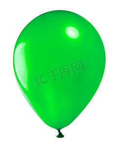 特写绿色气球，白色上孤立