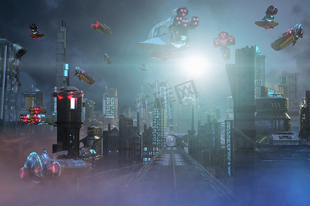 梦幻般的环境未来的梦幻之城3d 渲染