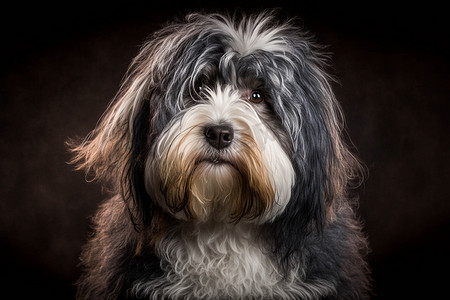 Majestic Tibetan Terrier: A Stunning Portrait of a Loyal and Affectionate Breed on a Dark Background