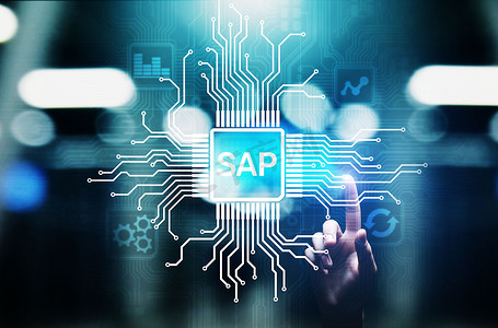 SAP -业务流程自动化软件。虚拟屏幕上的ERP企业资源规划系统概念.