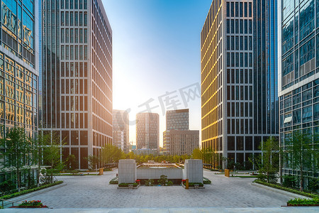 济南机场摄影照片_济南金融区现代建筑办公大楼