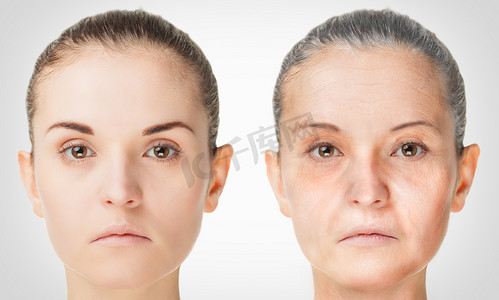 老化摄影照片_老化过程，复兴抗衰老护肤程序