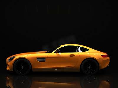 Sports car left view. The image of a sports gold car on a black background.