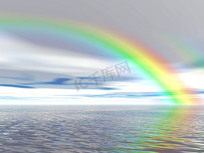 彩虹摄影照片_彩虹和蓝色的天空。3d 渲染概念