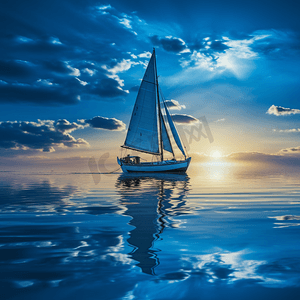 在蓝色的大海上航行的小船
