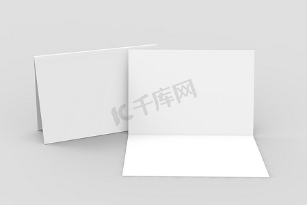 双折页宣传单摄影照片_双折页或垂直半折页小册子模拟. 3D渲染说明