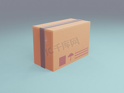 3D纸板箱风格简约主义。卡通风格运输用的渲染盒.