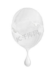 椭圆形不规则图形摄影照片_由牛奶或奶油制成的椭圆形球滴溅