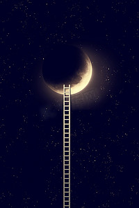 夜空与月亮和阶梯。美国宇航局提供的这张图片的元素