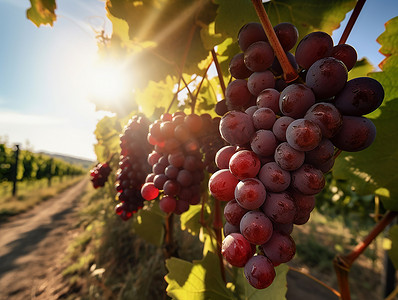 阳光灿烂的日子里葡萄园里的一丛丛红葡萄