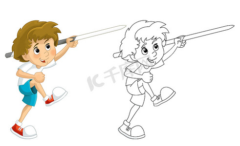 卡通儿童培训-投掷矛-隔离-彩页-插图