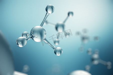 分子摄影照片_3d 插图分子。原子 bacgkround。横幅或传单的医学背景。分子结构在原子水平上.