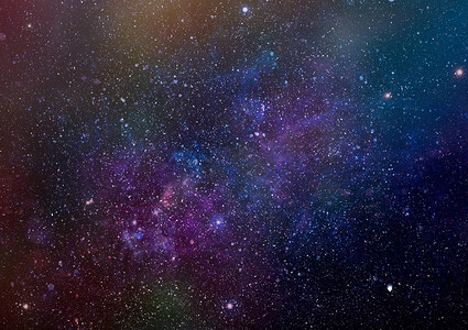 全景看太空深处。漆黑的夜晚满天的繁星。在外层空间星云.