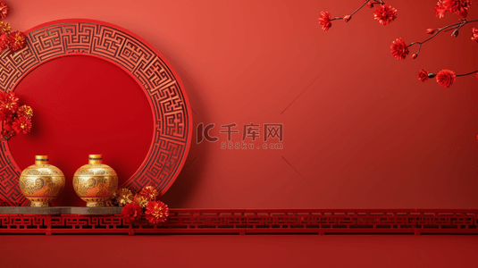 红色花朵中国风背景图片_复古中国风窗花春节背景8