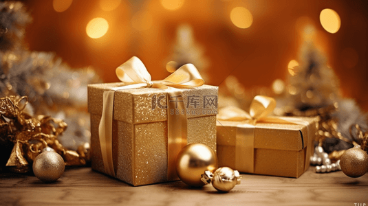 促销礼盒礼背景图片_金色圣诞节促销，附赠礼品盒