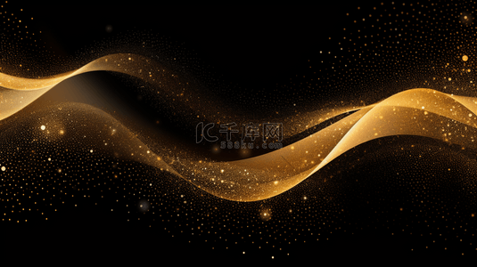 抽象矢量光泽金色透明波浪设计元素，带有闪光效果在暗色背景上。
